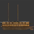 Classic Wooden Sailing Ship Model with Large White Sails and Decorative Hull as Water Transportation