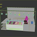 Modern Display Cabinet Furniture With White Counter Black Frame Transparent Compartments And Hanging Silver Balls