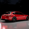 Red Luxury Sports Car with Aerodynamic Design Black Wheels on Shiny Reflective Floor