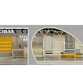 VELOBAS Boutique Interior With Yellow Staircase Arched Windows And Display Area