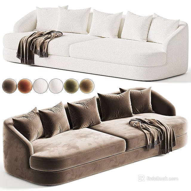 Plush Two Seater Sofa With Multiple Color Options Cushions And Throw Blanket 3d model 