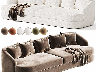 Plush Two Seater Sofa With Multiple Color Options Cushions And Throw Blanket 3d model