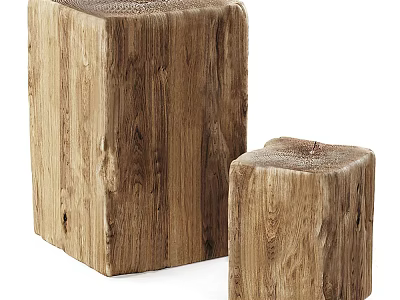 Wooden Tree Stump Stools with Natural Texture in Two Sizes for Home Interior 3d model