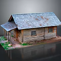 Aged Wooden House Model With Gray Tiled Roof Porch Pillars And Windows