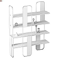 Modern Display Shelving Unit With Gold Metal Frame Wooden Shelves And Decorative Items
