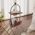 Modern Side Table with Metal Frame and Wooden Top in Bright Living Room Holding Magazines