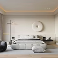 Modern Bedroom Interior Design With Soft Lighting Round Wall Art Floor Lamp And Plush Bed