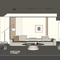 Modern Minimalist Living Room Interior With Neutral Tones Sofa Coffee Table And Artwork