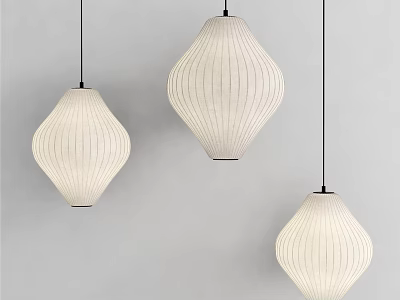 Minimalist Three Modern White Rhombus Shaped Striped Fabric Pendant Lights Hanging 3d model