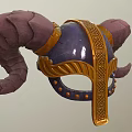 Ornate Purple And Golden Helmet With Ram Horns Intricate Braided Patterns And Studs