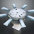 Industrial Equipment Featuring Circular Top Multiple Holes And Elongated Arms On White Base