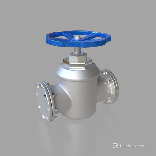 Heavy Duty Silver Valve With Blue Handwheel And Flanged End Connections 3d model 