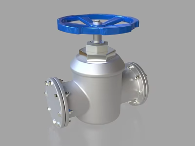 Heavy Duty Silver Valve With Blue Handwheel And Flanged End Connections 3d model