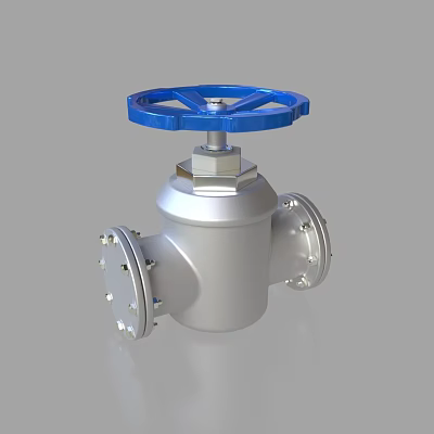 Heavy Duty Silver Valve With Blue Handwheel And Flanged End Connections 3d model