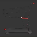 Metal Shopping Cart With Red Handle And Wheel Base Structure Design