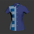 Blue Short Sleeve Shirt With White Checkered Pattern And Button Front Design 3d model