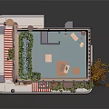 Pink Building Model Featuring Balcony Plants Striped Awning And Orange Trees
