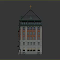 Classic Red Brick Building With Black Roof Green Edge And Golden Dome Top