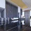 Elegant Modern Reception Desk In Spacious Lobby With Polished Floor And Ceiling Lighting