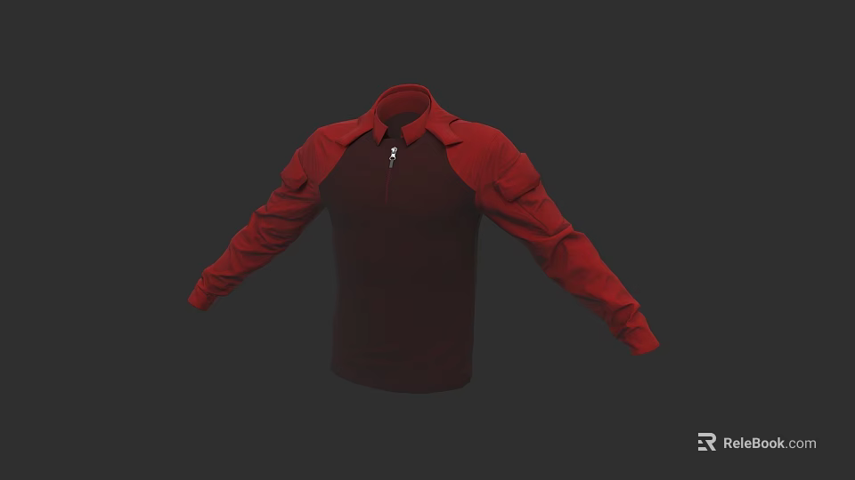 Red and Maroon Spliced Jacket with Stand Collar Zipper and Long Sleeves 3d model 
