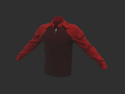 Red and Maroon Spliced Jacket with Stand Collar Zipper and Long Sleeves 3d model