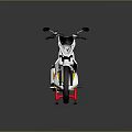 White And Yellow Sporty Motorcycle With Black Seat Red Stand And Yellow Wheels