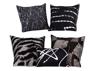 Stylish Black And White Decorative Pillows With Abstract Patterns And Textures 3d model