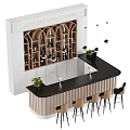 Modern Bar Counter Design With Wooden Wine Racks Pendant Lights and Bar Stools