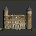 Detailed Castle Model With Gray Spires Brick Walls And Green Base 3d model