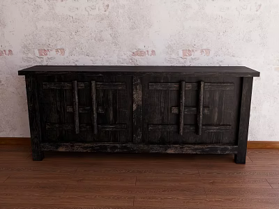 Vintage Style Black Wooden Console Cabinet Sideboard On Wooden Floor With Textured Wall 3d model