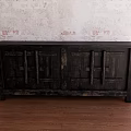 Vintage Style Black Wooden Console Cabinet Sideboard On Wooden Floor With Textured Wall