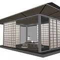 Modern Outdoor Pavilion Structure With Black Roof Glass Walls And Grille Design