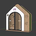 White And Wooden Pet House Featuring Pink Bow Black Paw Prints Arched Door And Decor