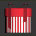 Red Decorative Gift Box With White And Red Stripes And Red Bow