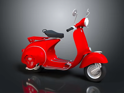 Red vintage motorcycle with black seat chrome details and retro classic design 3d model
