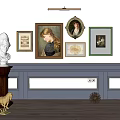 Framed Wall Art Collection With Portrait Map And Various Frames On Wainscoting Interior Wall 3d model