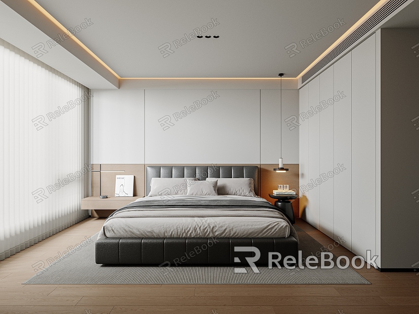 Modern Bedroom Double Bed Chandelier Carpet model