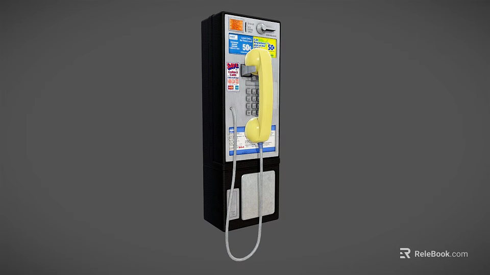 Wall Mounted Public Phone With Yellow Handset And Black Body Features Buttons 3d model 