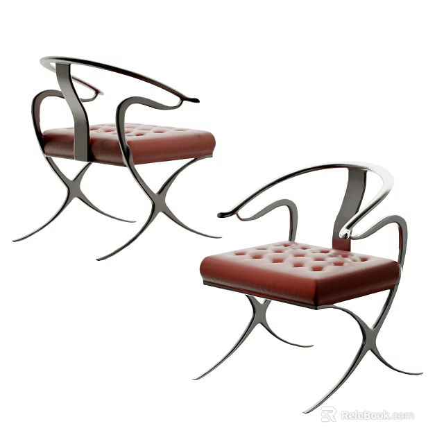 Modern Dining Chairs With Red Upholstered Seats And Unique Metal Frames 3d model 