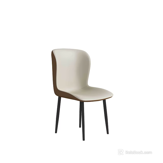 Modern Minimalist Dining Chair With Light Beige Seat Brown Frame And Black Legs 3d model 