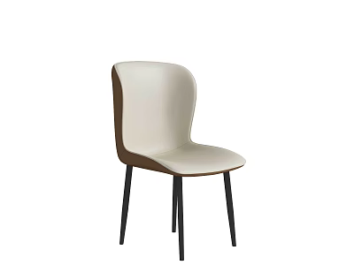 Modern Minimalist Dining Chair With Light Beige Seat Brown Frame And Black Legs 3d model