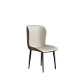 Modern Minimalist Dining Chair With Light Beige Seat Brown Frame And Black Legs