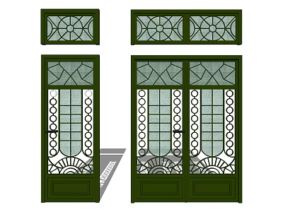 Green Decorative Window And Door Designs With Intricate Glass Iron Patterns 3d model