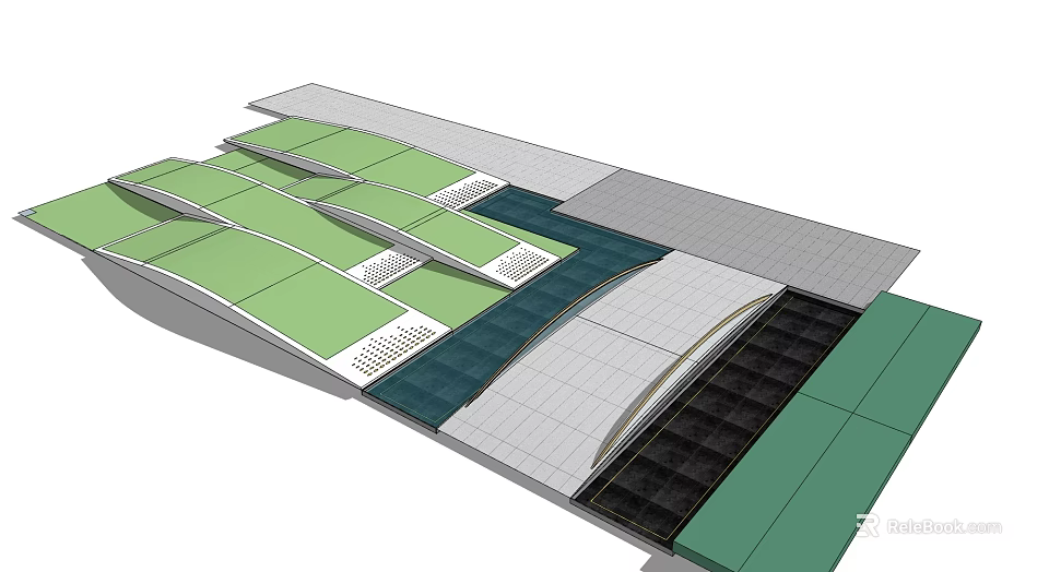 Modern Landscape Bridge Design Featuring Lush Green Covered Geometric Structure 3d model 