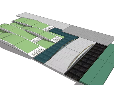 Modern Landscape Bridge Design Featuring Lush Green Covered Geometric Structure 3d model
