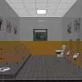 Bright Kindergarten Classroom with Cloud Shaped Lights Yellow Walls and White Round Tables