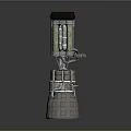 Futuristic Mechanical Weapon With Large Barrel Metal Structure Green Light Elements And Support Stand 3d model