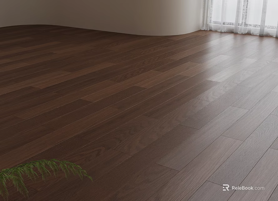 Dark Wood Flooring With Clear Texture Neatly Laid And Green Plant 3d model 