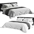 Modern Double Bed with Black Headboard Soft Pillows and Linen Comforter