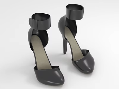 Black High Heel Shoes with Ankle Strap Design Leather Upper Elegant Women's Footwear 3d model